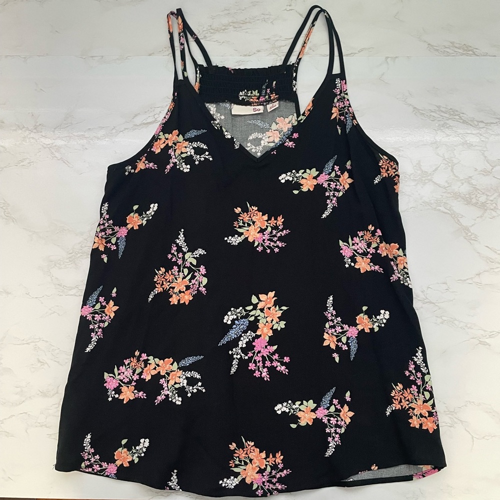 Black Flower Tank Top